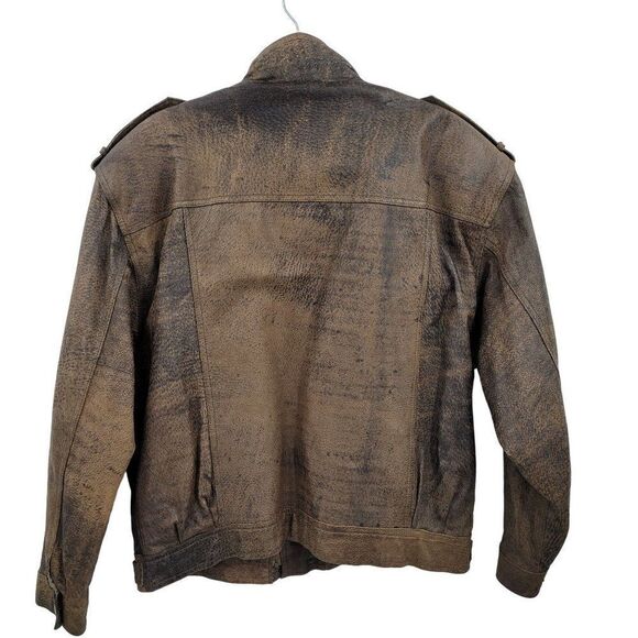 Vintage 80's Leather Jacket Flight Bomber Maverick Top Gun Distressed Brown XL - Picture 5 of 17